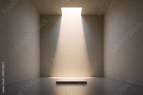 Minimal Architectural Interior with Skylight Beam and Clean Symmetrical Concrete Space