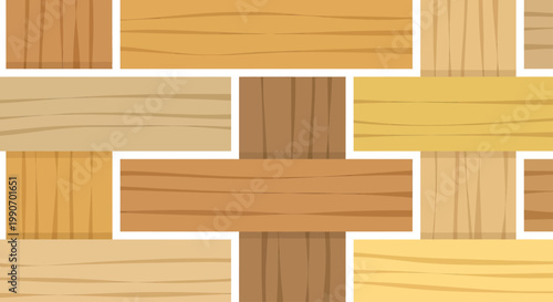 A flat design mosaic of wooden textures in varying brown and yellow hues