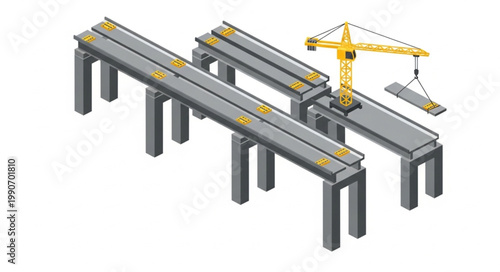 Construction Bridge with Support Beams and Crane.