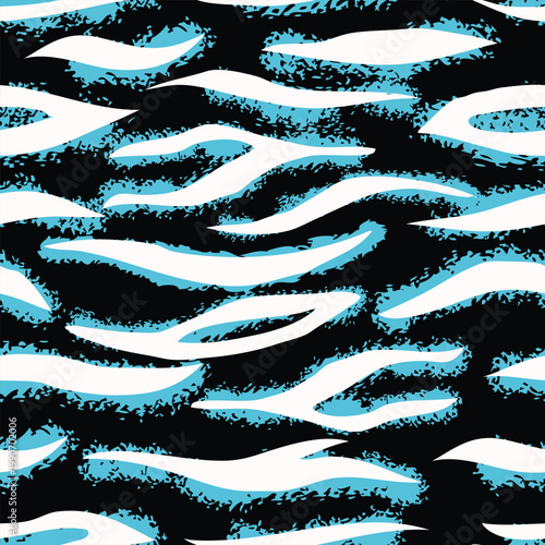 Dynamic abstract blue wave stripes for textile print for fabric, seamless pattern with modern motion-inspired artistic texture