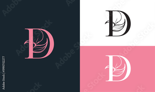Stylized Letter D with Leaf Design in Various Color Schemes