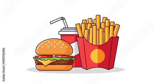 Cheeseburger and french fries meal.