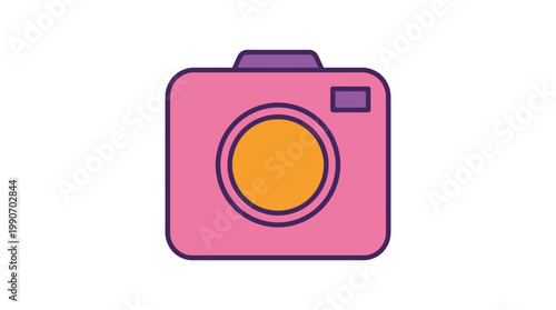 Vintage Pink Camera Icon with Orange Lens Accent, Minimalist Design