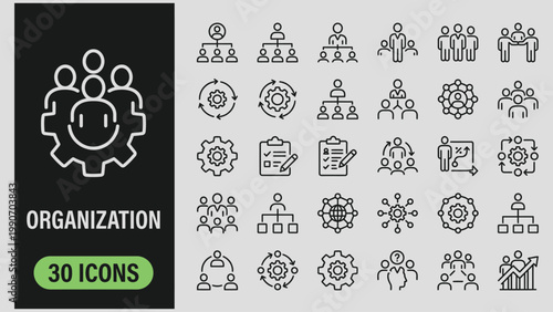 Organization management set of web icons in line style. Human resource linear icon collection. Containing business people,  hierarchy, leadership and more,teamwork, structure. Editable stroke