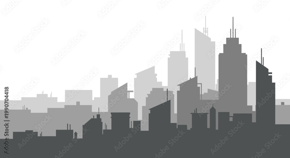 Fototapeta premium Sleek minimalist city skyline silhouette illustration capturing a modern urban landscape with diverse architectural structures and towering buildings, ideal for design projects