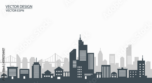 Modern City Skyline Vector Illustration - Silhouette of Urban Architecture with Bridges in the Background