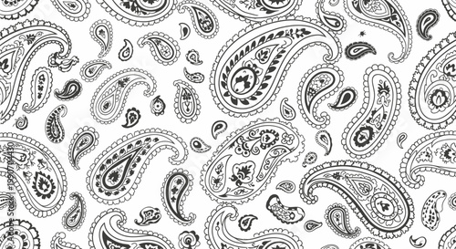Black and white paisley pattern with intricate details