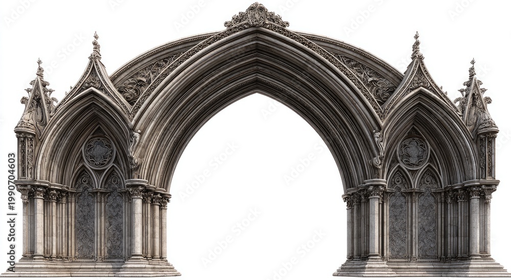 Obraz premium Ornate Gothic archway with intricate stone carvings, buttresses, and pointed spires