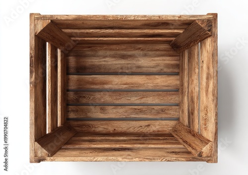 Rustic wooden crate interior, overhead view, textured wood grain