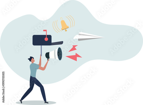 Email newsletter notification, marketing communication or subscription message alert, subscribe to receive notification message concept,person's life situation and his activities.