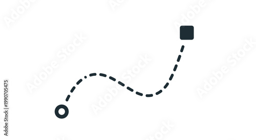 Dotted Path Line with Start Circle and End Square on an Isolated White Background, Route and Journey Concept