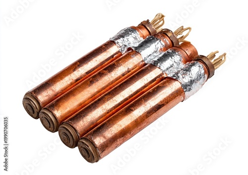 Four copper-wrapped tubes with wires exposed at one end