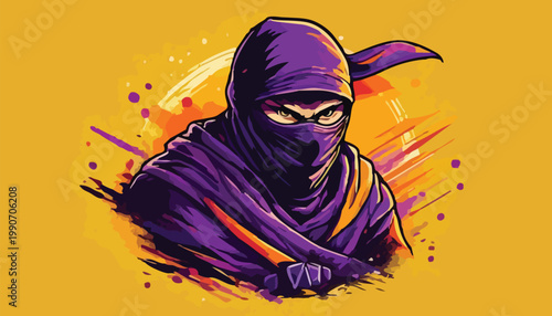 Intense Ninja Warrior with Piercing Gaze and Purple Mask.