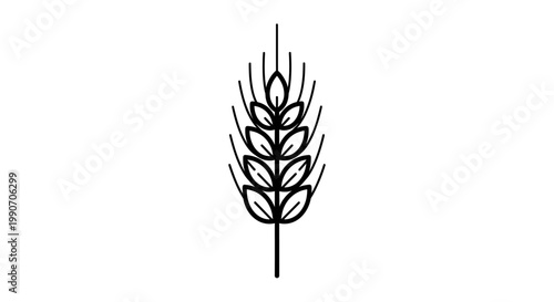 Wheat Ear Grain Outline Icon for Agriculture and Food Industry on Isolated White Background