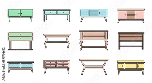 Collection of colorful sideboards and consoles.