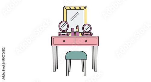 Pink Dressing Table with Stool.