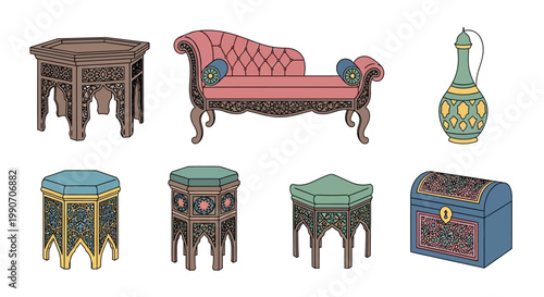 Vintage furniture set with sofa chest.