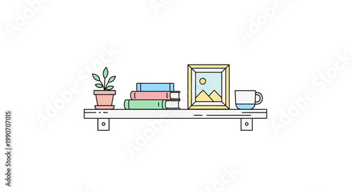 Minimalist shelf with decorative items.