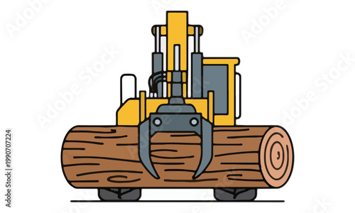 Log Loader Machine Carrying Timber Log Vector Illustration