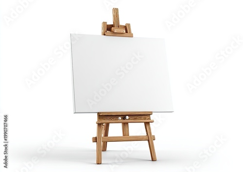 Wooden easel holding a blank white canvas, ready for artistic creation