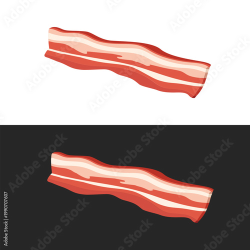Fotografie Bacon strips vector illustration  meat isolated food elements, Fried bacon strips