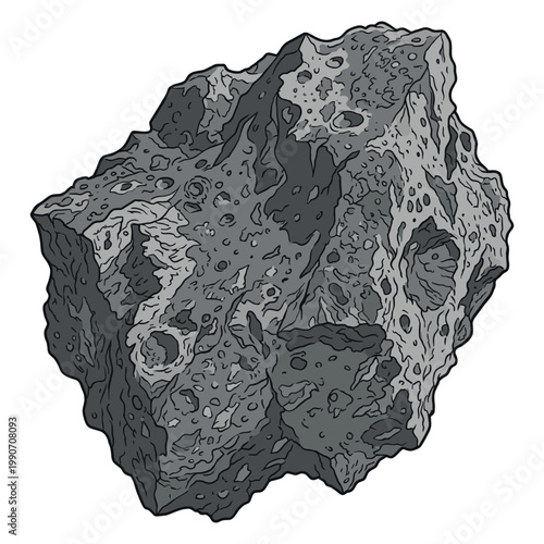Weathered Meteorite or Asteroid Detailed Grayscale Surface Texture Vector Illustration Isolated