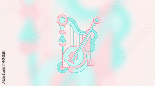 Minimalist graphic illustration of a harp musical instrument