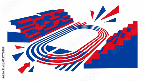 Minimalist graphic illustration of an athletics stadium track
