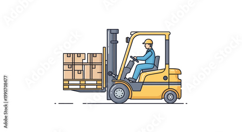 Man Operating Yellow Forklift Machinery.