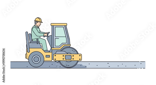Man Operating Yellow Road Roller Machine.