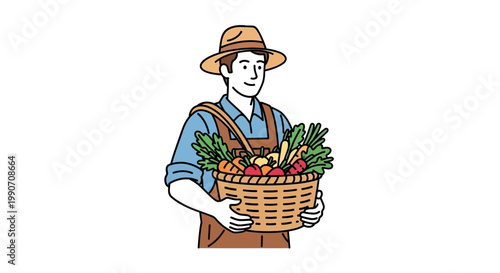 Man holding basket of fresh vegetables.