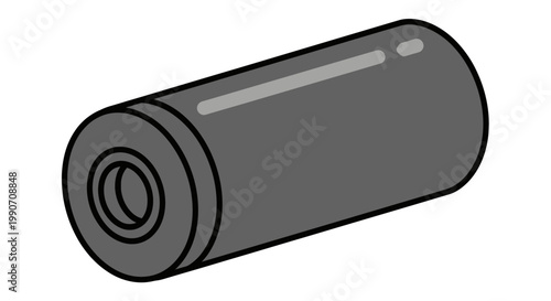Grey Cylindrical Battery Power Cell on Isolated White Background
