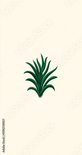 A stylized green plant illustration against a pale background