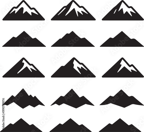 Set of mountain icons, vector illustration of mountain peaks