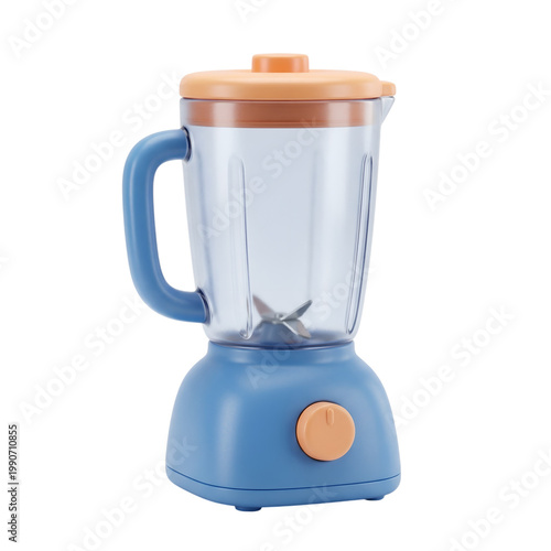Blue and orange kitchen blender empty no liquid with transparent jar on transparent grid background 3d render