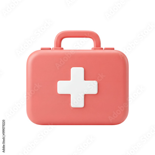 First aid kit medical emergency bag with white cross symbol isolated on transparent background health care concept