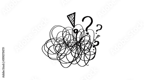 Photos Abstract Tangle of Chaotic Lines and Question Marks on Transparent Background