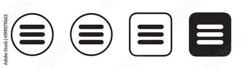 Hamburger menu vector icon set, three horizontal lines symbol for mobile app and website navigation.