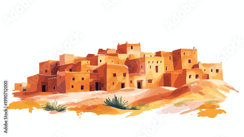 Sahara at Douz. Sahara at Douz hand drawn watercolor illustration on white background