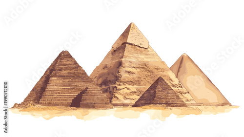 Pyramids of Giza. Pyramids of Giza hand drawn watercolor illustration on white background