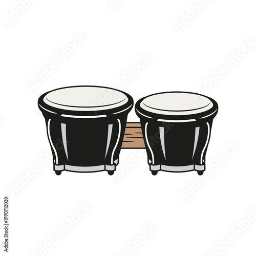 Bongo Drums Double Set Musical Instruments Black and White Illustration