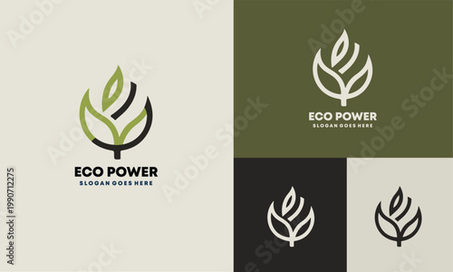 Eco Power Logo Design with Leaf and Green Color Scheme Options
