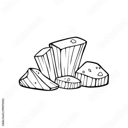 Stylized line drawing of crystalline mineral cluster on white background