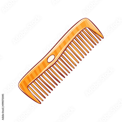 Orange plastic hair comb with fine teeth and rounded handle isolated on white background