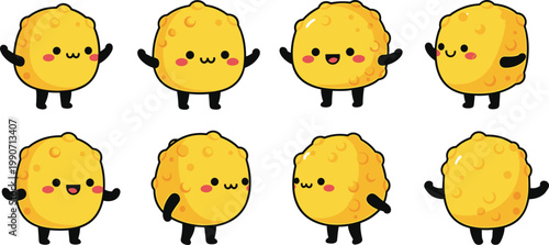 Cuadro en lienzo Cartoon Vector Illustration of Cute Smiling Nugget Characters with Arms and Legs