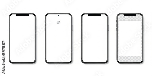 Smartphone Mockup Set with Front Back Blank Screens and Transparent Display Frames for Mobile App Presentation Design Collection