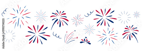 USA Independence day firework border, red and blue 4 july party decoration. Usa flag color firework border, firecracker frame