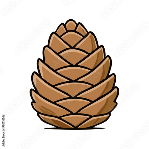 Simple stylized pine cone illustration with layered scales in warm brown tones