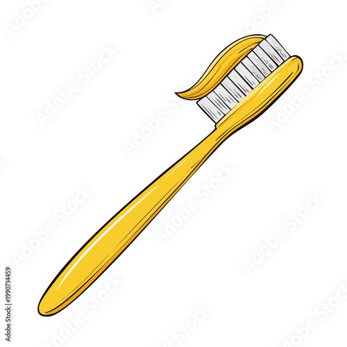 Yellow toothbrush with toothpaste for daily dental hygiene