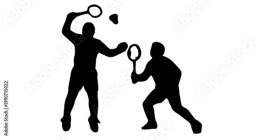 Two men playing tennis with rackets isolated on transparent background, Vector